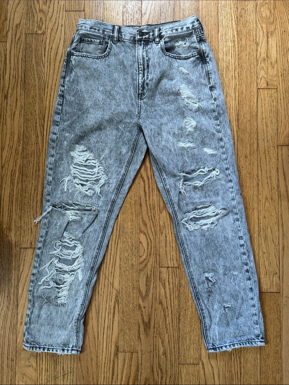American Eagle Outfitters Distressed Light Wash Gray Straight Leg Jeans